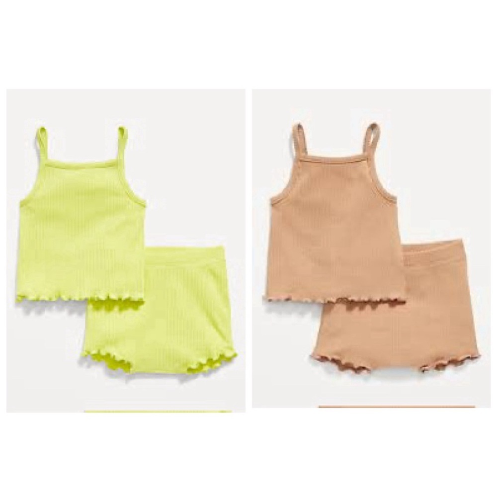 Rib-Knit Cami and Shorts Sets for Baby in Brown & Lime